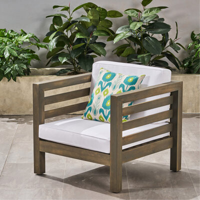 Corrigan Studio Mid-Century Modern Wood Club Chair With Soft And Cushions Outdoor Removable Back