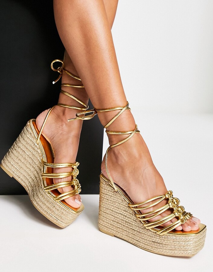 gold platform wedges