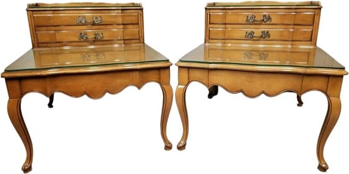French Side End Tables Glass Tops By White Furniture Co