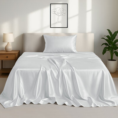 LuxDecorCollection Lux Decor 4-Piece Satin Sheets 100% Polyester Luxury Silky Soft Woven Fabric Deep Pocket Fitted Sheet