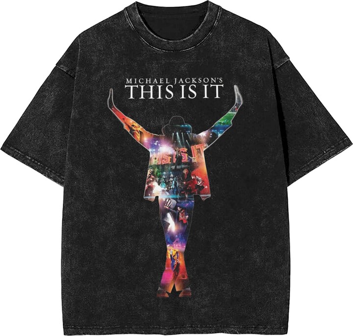 None Vintage MICHAEL JACKSON THIS IS IT T-Shirt Men Round Neck 100% Cotton Washed T Shirts Short Sleeve Tees Gift Idea Tops