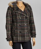 Thumbnail for your product : Dollhouse Gray & Red Plaid Whitney Hooded Peacoat - Plus