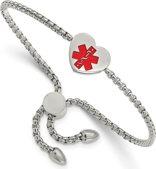 Black Bow Jewelry Co. BlackBowJewelryStainlessSteelEnamelHeartMedicalI.D.AdjustableBracelet8.5In
