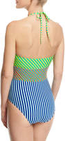 Thumbnail for your product : Diane von Furstenberg Striped Panel Halter-Neck One-Piece Swimsuit, Multicolor