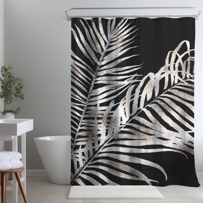 Begin Edition International Inc. Gray Floral Botanical Shower Curtain - Tropical Gold Leaves