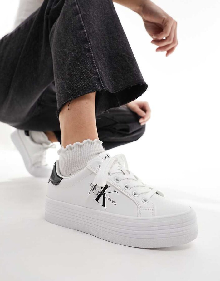 Calvin Klein Jeans bold vulcanized flatform lace up trainers in