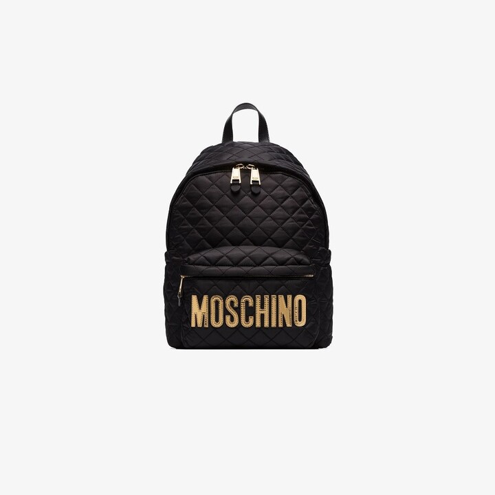Moschino Black Logo Plaque Quilted Backpack - Women's - Nylon - ShopStyle