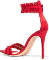 Thumbnail for your product : Gianvito Rossi Portofino Fringed Satin Sandals - Red