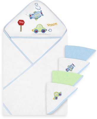 Spasilk Airplane and Car Hooded Towel and 4-Pack Washcloth Set in Blue