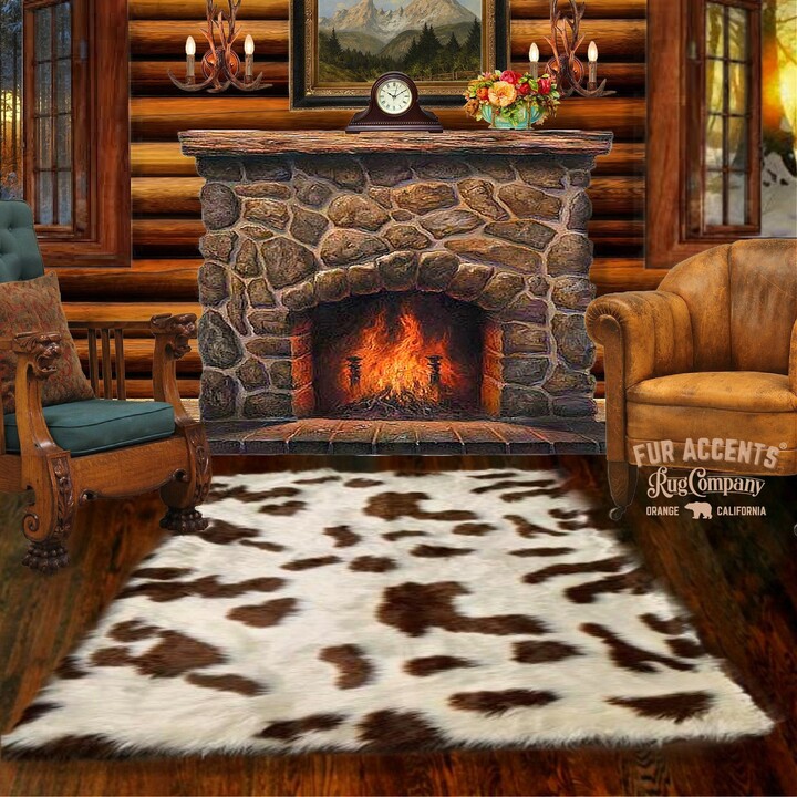 Etsy Plush Faux Sheepskin Rug - White & Brown Spotted Shag Animal Friendly