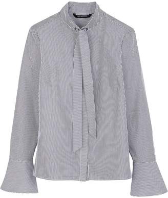 Armani Exchange Pussybow Cotton Stripe Shirt - Navy/White