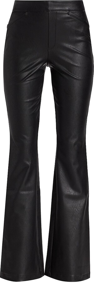 Topshop faux leather flared trouser with front split hem in black
