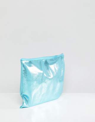 South Beach Salty Metallic Blue Zip Top Pouch Clutch Bag