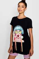 Thumbnail for your product : boohoo Face Print Sequin Ribbon Earring T-Shirt