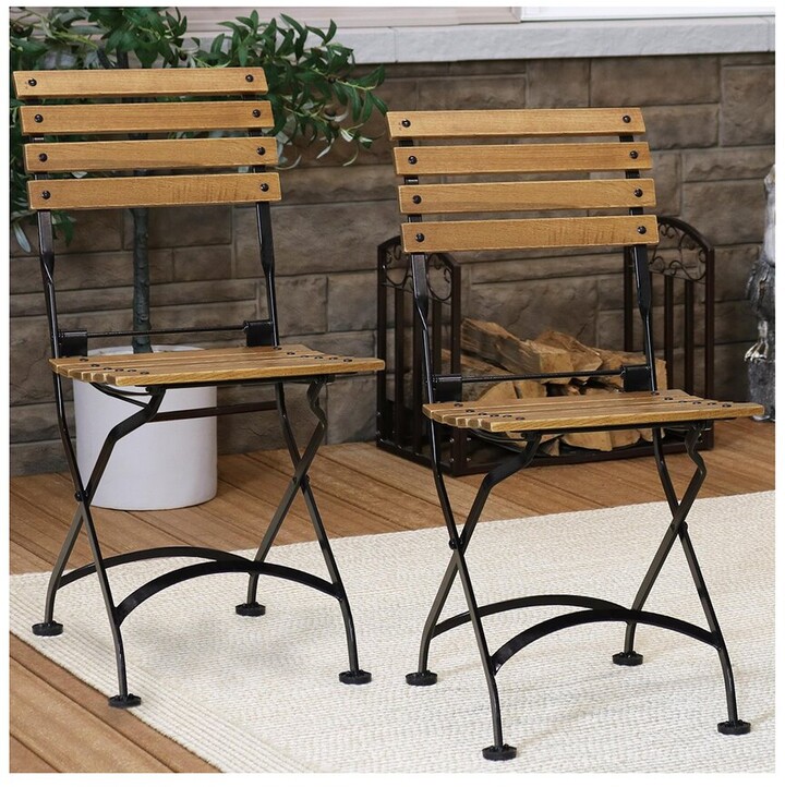 Sunnydaze European Chestnut Wooden Folding Bistro Side Chair