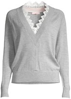 Thumbnail for your product : Rebecca Taylor Merino Wool Lace-Trim Sweater