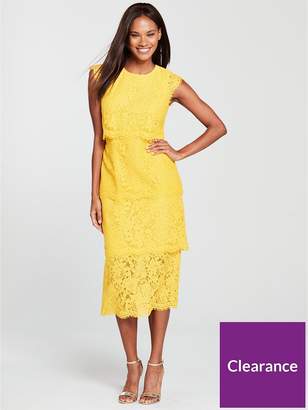 Warehouse Tiered Lace Dress - Yellow