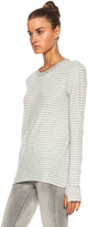 Thumbnail for your product : Enza Costa Cashmere Stripe Loose Cotton-Blend Crew in Ash & Grey