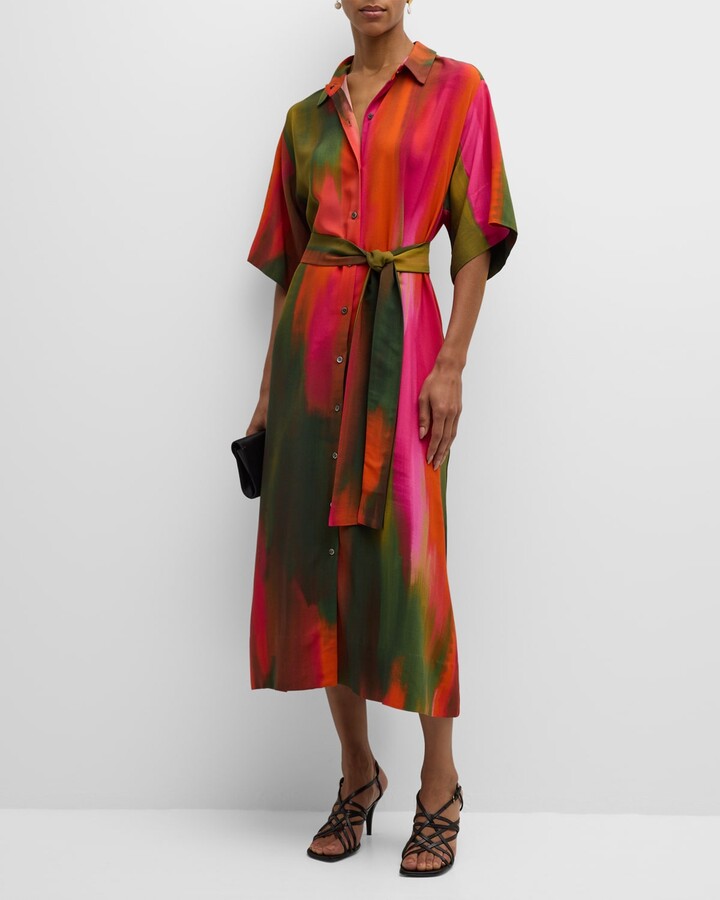 Pereira belted gathered tied-dyed cotton-voile midi dress