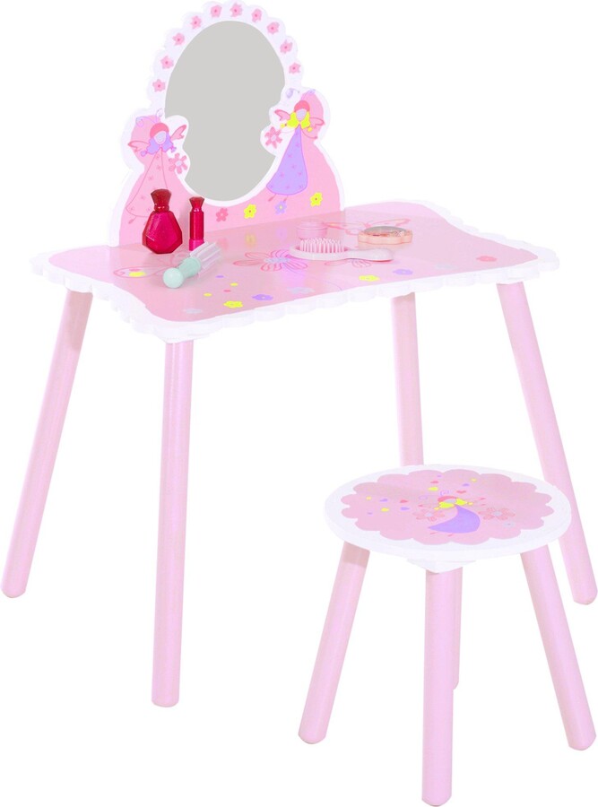 Make Up Play Set Desk Chair Mirror Girls Pink Dressing Table