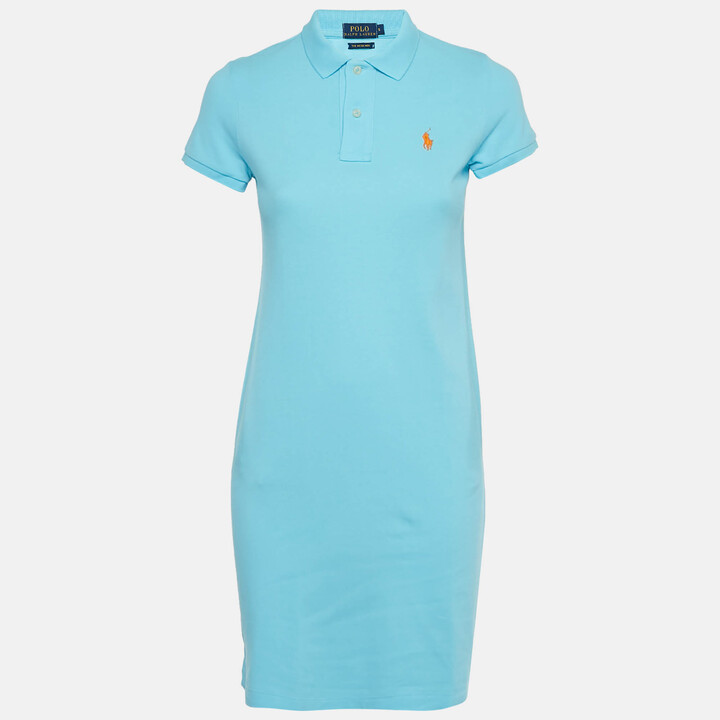 Polo Ralph Lauren Light Blue Cotton Mesh Mini Polo T-Shirt Dress S