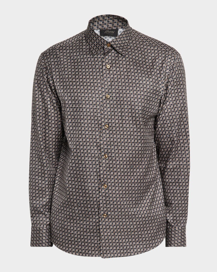 Brioni Men's Geo Print Button Down Shirt