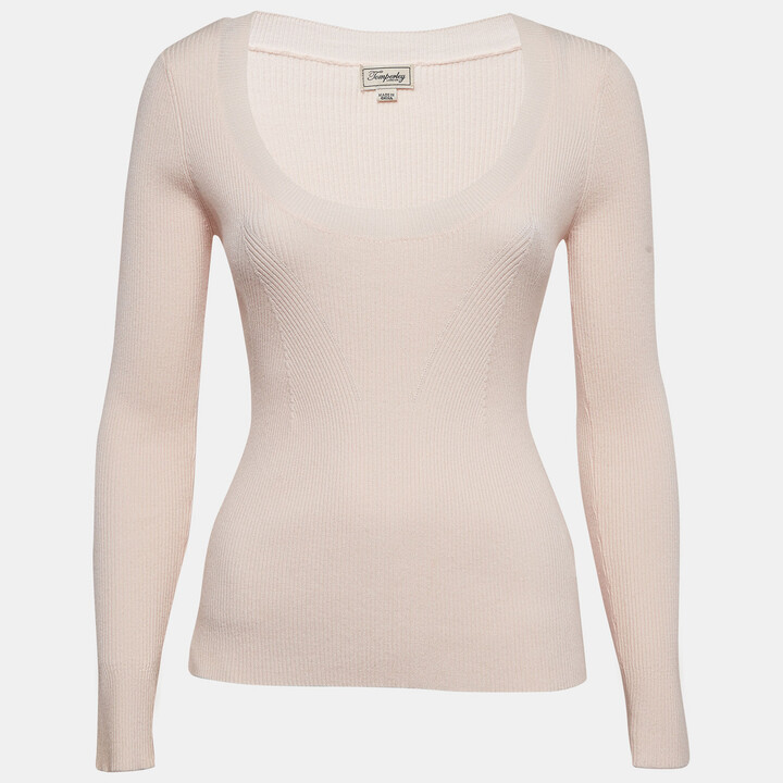 Temperly london Pink Rib Knit Round Neck Sweater M