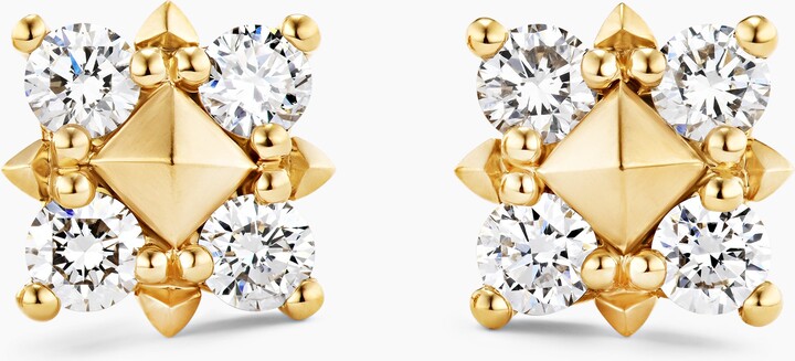 David Yurman Petite Modern Renaissance? Pyramid Stud Earrings in 18K Yellow Gold with Diamonds | Women's