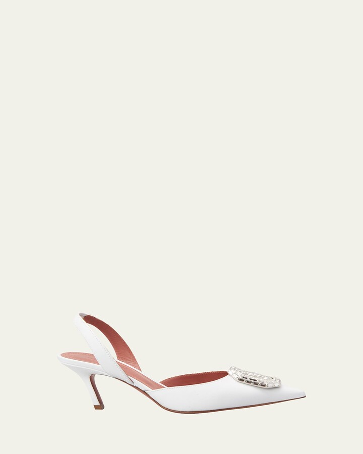 Amina Muaddi Camelia Satin Crystal Halter Pumps