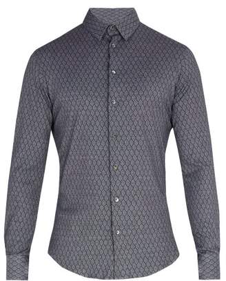 Giorgio Armani - Single Cuff Diamond Print Cotton Shirt - Mens - Grey Multi