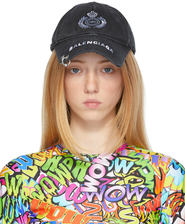 帽子 BALENCIAGA Destroyed BB Pierced Cap balenciaga-black-bb-laurel-
