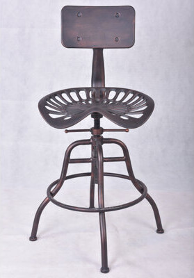 Williston Forge Industrial Design Metal Adjustable Height Backrest Chair Vintage Tractor Saddle Bar Stool (Antique Copper)