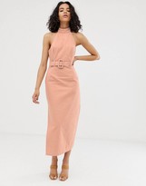 Thumbnail for your product : ASOS Design DESIGN denim halter neck midi dress with belt