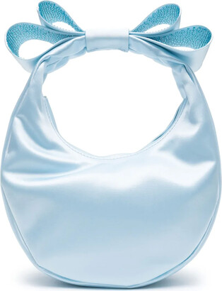トートバッグ MACH & MACH Pastel light-blue satin small Cadeau handbag Art Deco Clutch Bag for Mother of the Groom, Teal Blue Silk