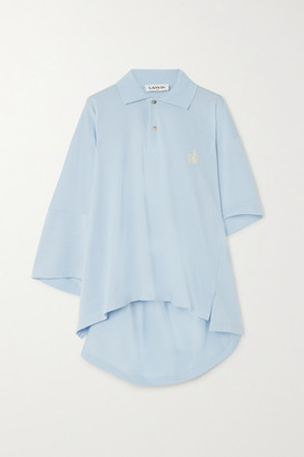 Lanvin Oversized Asymmetric Embroidered Cotton-pique Polo Shirt - Blue