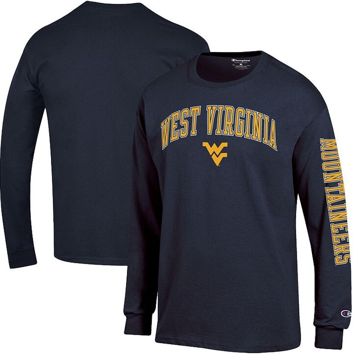Men's Champion Navy West Virginia Mountaineers Arch Over Logo 2-Hit Long Sleeve T-Shirt