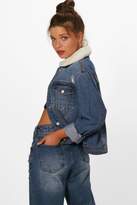 Thumbnail for your product : boohoo Slim Fit Borg Collar Denim Jacket