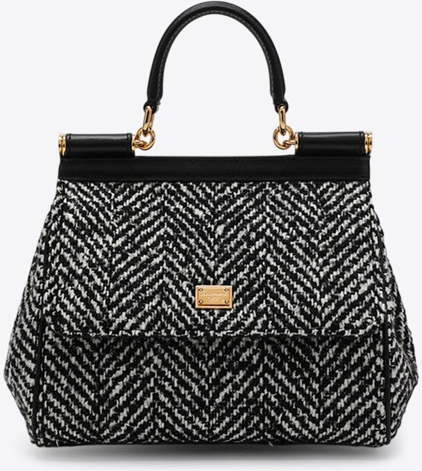 Dolce & Gabbana Medium Sicily Chevron Wool Top Handle Bag