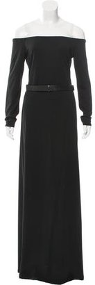 Halston Off-the-Shoulder Long Sleeve Gown
