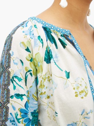 D'Ascoli Melrose Belted Floral-print Cotton Dress - Blue Print