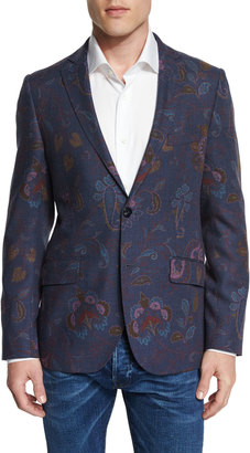 Etro Paisley-Print Wool Blazer, Blue Multi