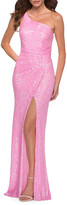 Thumbnail for your product : La Femme One-Shoulder Sequin Column Gown