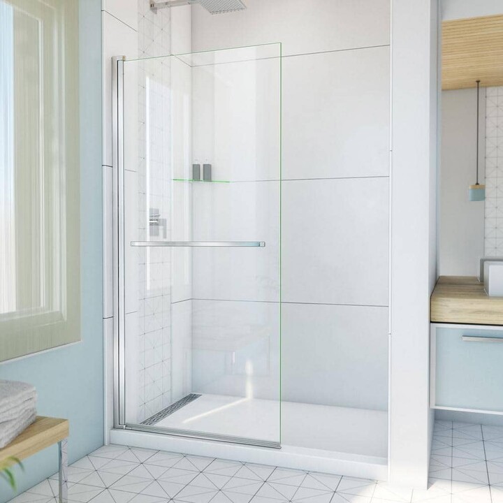 DreamLine Aqua-Q Swing 34 in. W x 72 in. H Pivot Frameless Shower Door in Chrome with Clear Glass