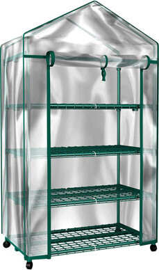 Home-Complete 4 Tier Mini Greenhouse - Portable Greenhouse with Locking Wheels and PVC Cover for Indoor or Outdoor - 27 x 19 x 63-Inch Green House
