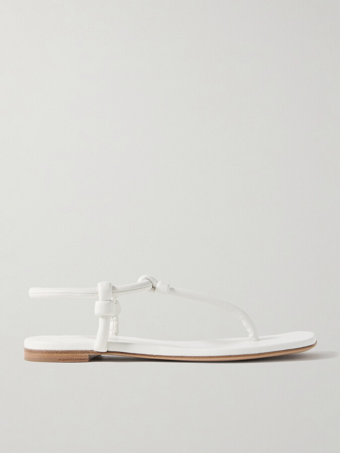 Gianvito Rossi Juno Thong Knotted Leather Sandals - White