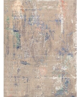 Pasargad Abstract Hand Knotted Wool/Silk Gray/Blue/Pink Area Rug