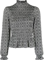 Thumbnail for your product : Sandro Heart-Print Ruched Long-Sleeve Blouse