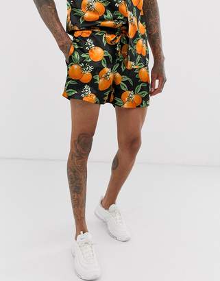 Urban Threads satin shorts in orange print