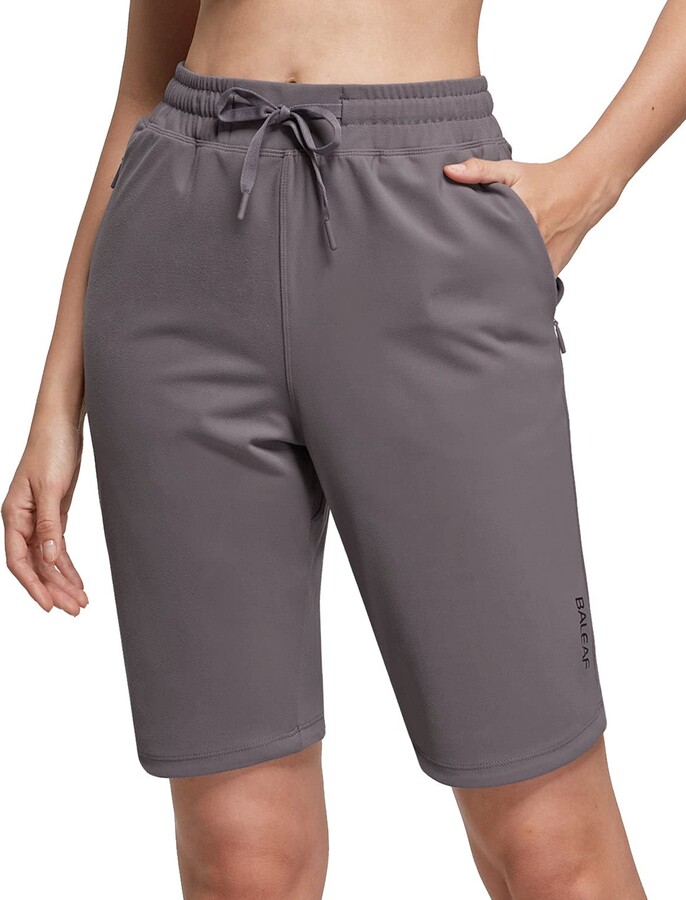 BALEAF Women's Athletic Bermuda Shorts Long Sweat Shorts Jersey Lounge with  Elastic Waist - 10 Inches Petite Gray XS - ShopStyle