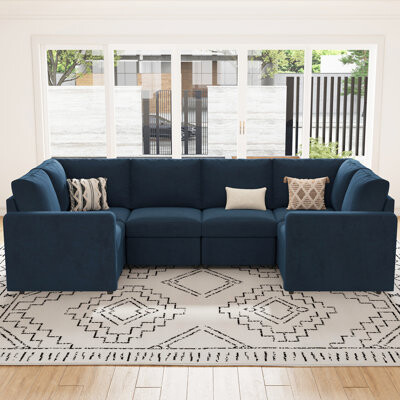 Mercer41 Seybert Velvet Chenille U Shaped Sofa Modular Sectional Sofa Living Room Corner Couch